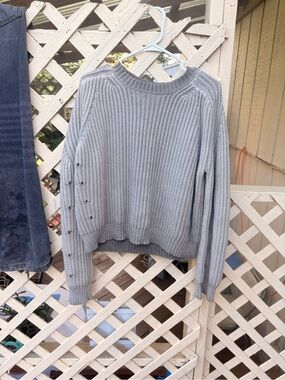 Ktwo studios Men's Lightweight Gray Crewneck Sweater with Button-Sleeve Detail
